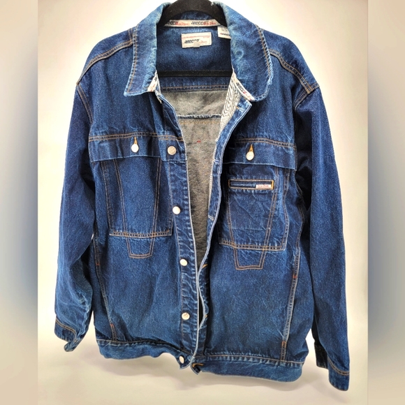 Vintage Mecca Y2K Hip Hop Baggy Denim Jean Dark Wash Button Front Jacket Mens XL - Picture 1 of 13